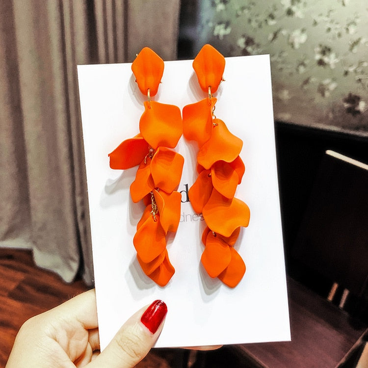 Exaggerated Acrylic Petal Flower Tassel Long Earrings Jewelry