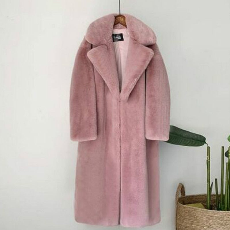 Winter Warm Faux Fur Coat Thick Long Coat Turn Down Collar Women Warm Coat Casaco Feminino