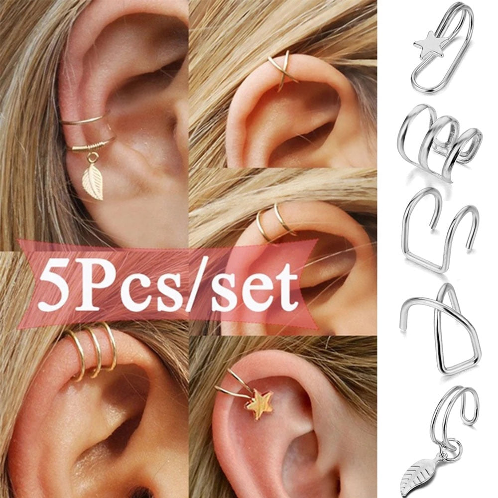 Gold Circle Cz Non-Piercing Ear Clip Fake Piercing Ear Cuff Earrings Jewelry Sets