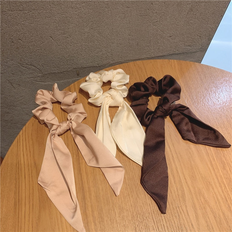 Luxury Satin Silk Bow Streamers Hair Ring Knotted Scrunchie Ponytail Hair Ties