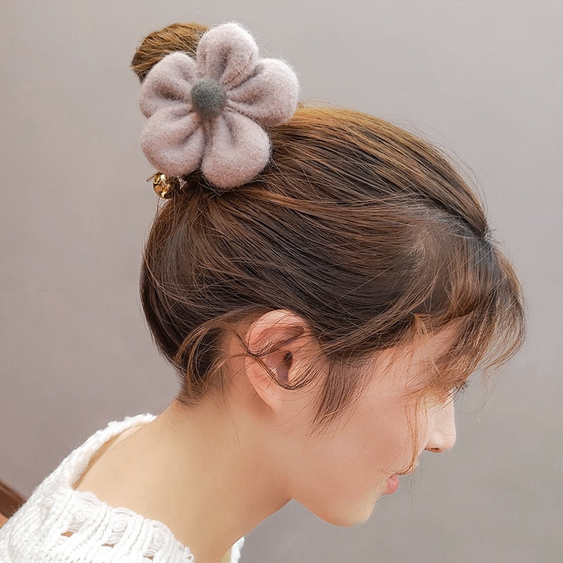 High Elastic Hair Band Plush Flower Hair Clip Scrunchies Girls Sweet Popular Hair Accessories