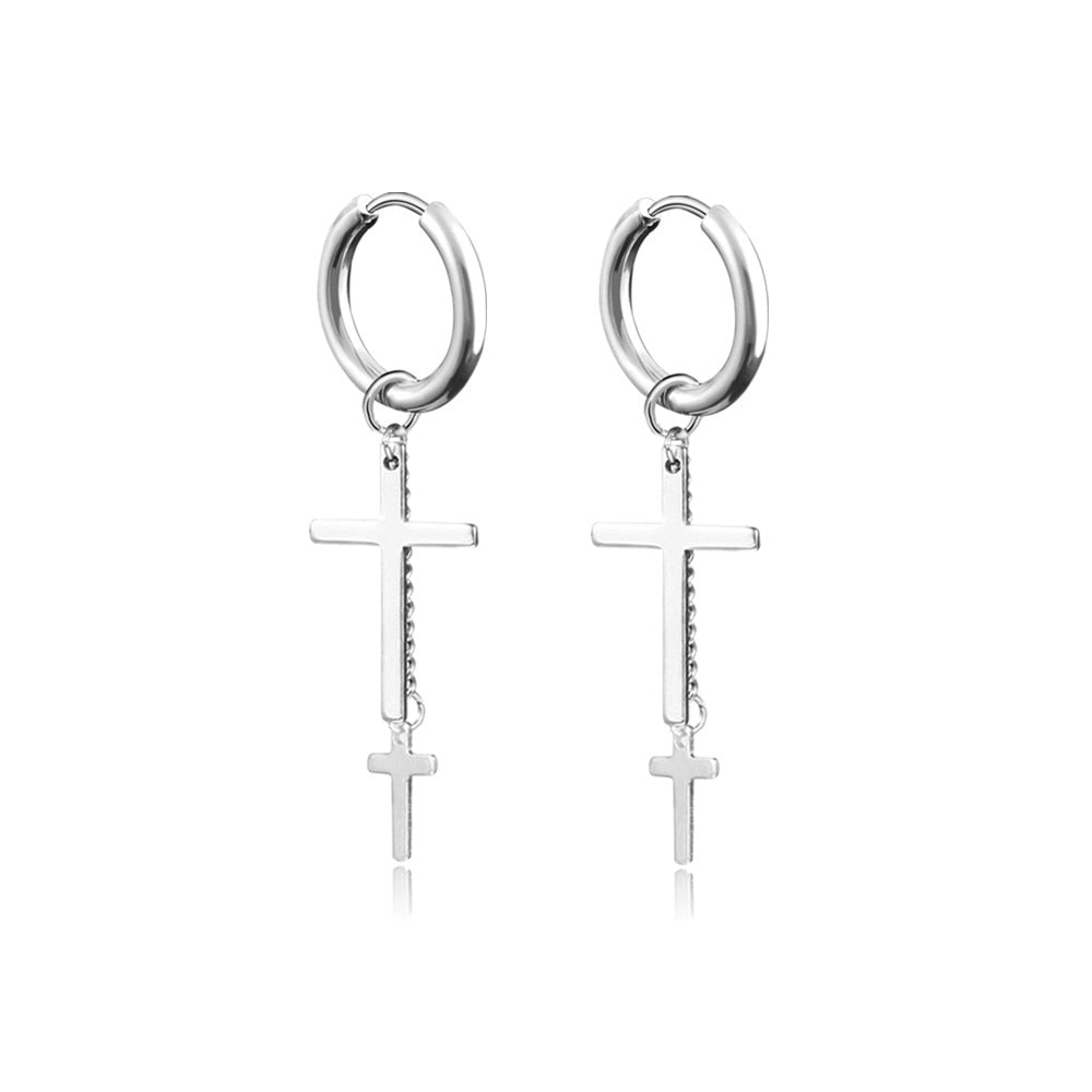 Punk Stainless Steel Chain Hoop Earrings Trendy Goth Pop Pendants Ear Jewelry Accessories