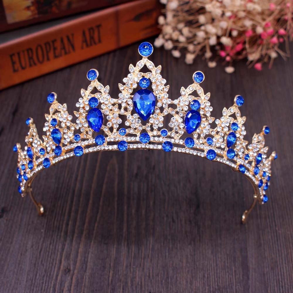 Baroque Luxury Crystal AB Bridal Crown Tiara Light Gold Color Diadem Tiaras Bride Wedding Hair Accessories