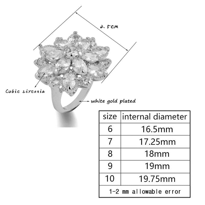 Luxury Crystal Flower Rings For Women Wedding Engagement Jewelry Rose Gold/Silver Color Ring