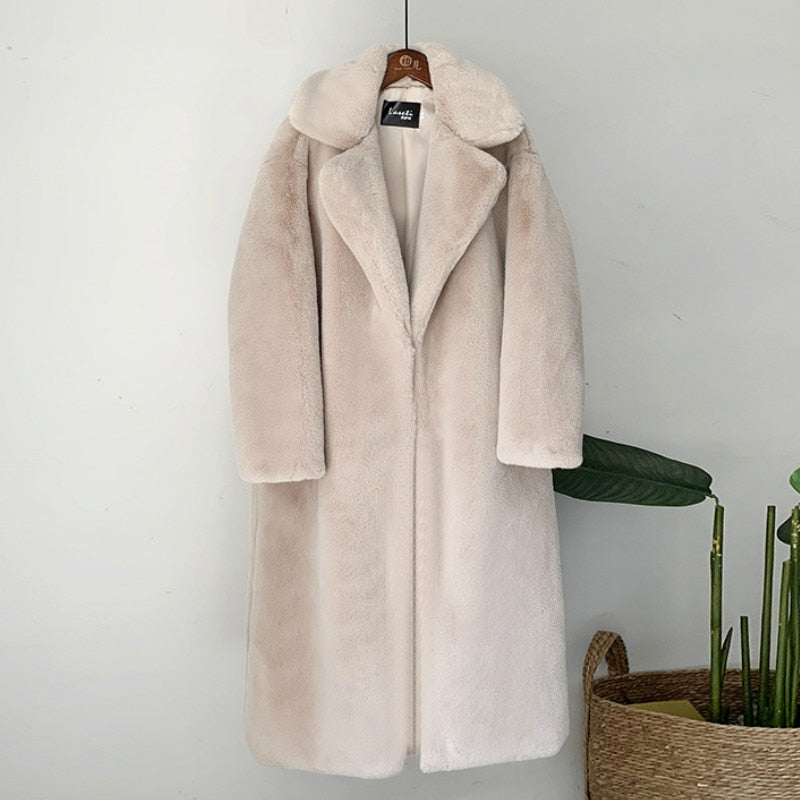 Winter Warm Faux Fur Coat Thick Long Coat Turn Down Collar Women Warm Coat Casaco Feminino