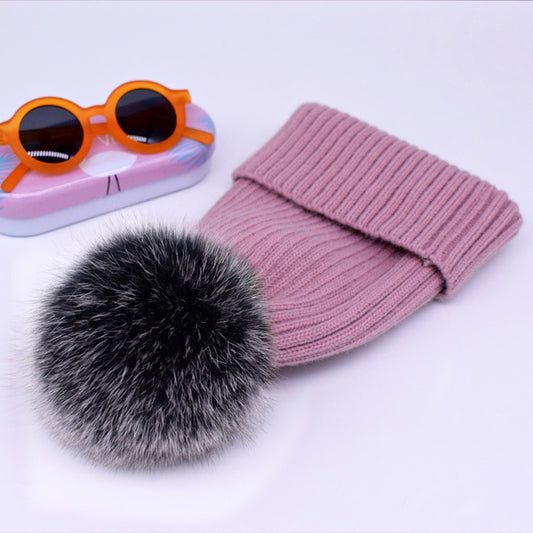 winter hat luxury quality Fox fur pompom hats beanie bonnet winter hats