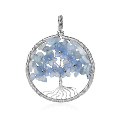 Tree of Life Pendant Necklace Natural Stone Quartz Crystal Chip Bead Flower Reiki Jewelry