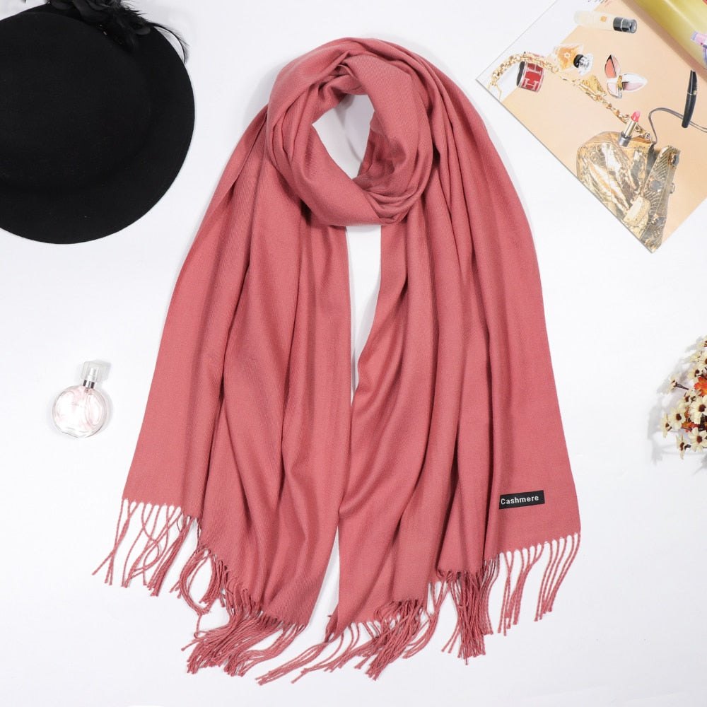 Winter Cashmere Scarf Luxury Scarves Lady Tassel Solid Shawl Wraps Foulard Tippet Pashmina