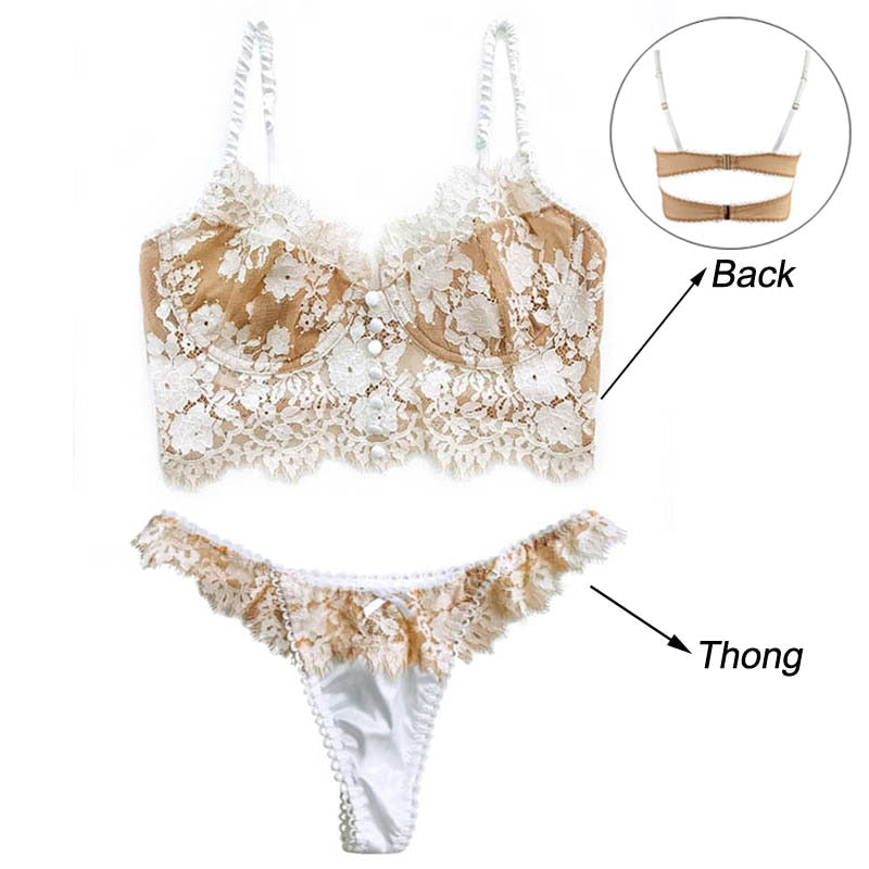 Ultra Thin Lace Underwear Sets Bralette Push Up Brassiere Sexy Eyelash Bra French Lingerie