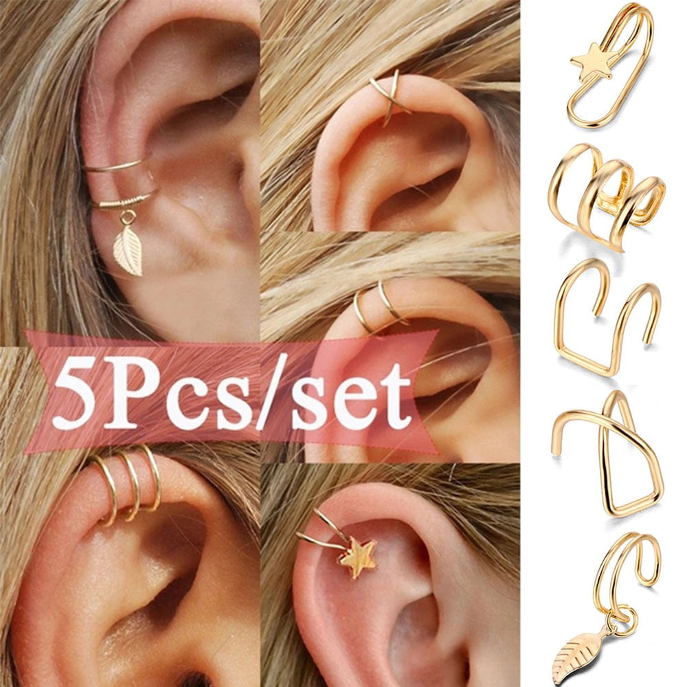 Gold Circle Cz Non-Piercing Ear Clip Fake Piercing Ear Cuff Earrings Jewelry Sets