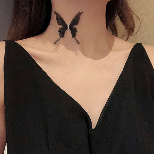 Sexy Black Lace Butterfly Chokers Necklaces White Transparent Chocker Jewelry