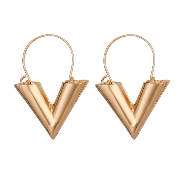 Vintage Earrings Geometric Statement Gold Metal Drop Trendy Earings