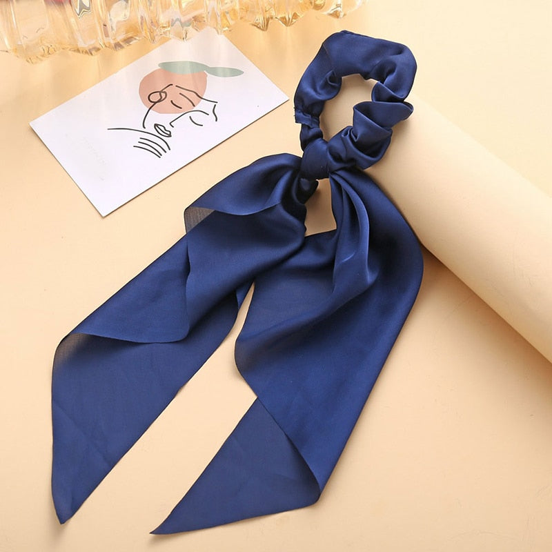 Luxury Satin Silk Bow Streamers Hair Ring Knotted Scrunchie Ponytail Hair Ties