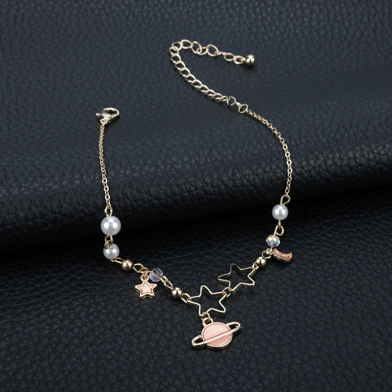 Star Moon Universe Planet Enamel Imitation Pearls Braeclet