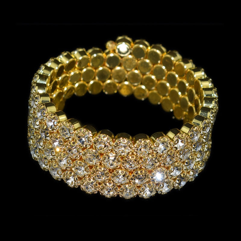 luxurious Multiple Rows Crystal Adjustable Bracelet Bangle Wedding Bracelets Jewelry