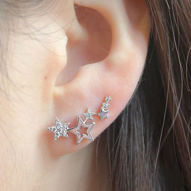 Star Shiny White Zircon Exquisite Versatile Earring Fashion Jewelry