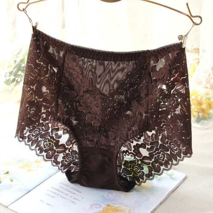 Sexy Mesh Panties High-waist Seamless Lace Briefs Transparent Silk Cotton Health Knickers Lingerie