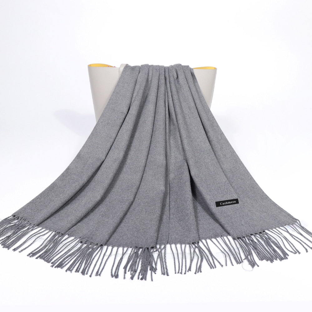 Winter Cashmere Scarf Luxury Scarves Lady Tassel Solid Shawl Wraps Foulard Tippet Pashmina