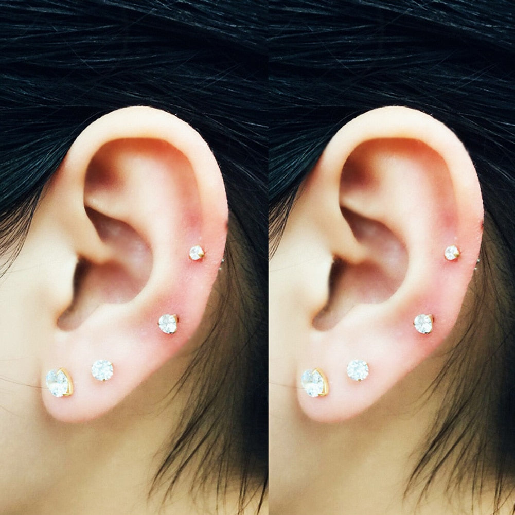 1 pcs Medical Stainless steel Crystal Zircon Ear Studs 4 Prong Tragus Cartilage Piercing Jewelry