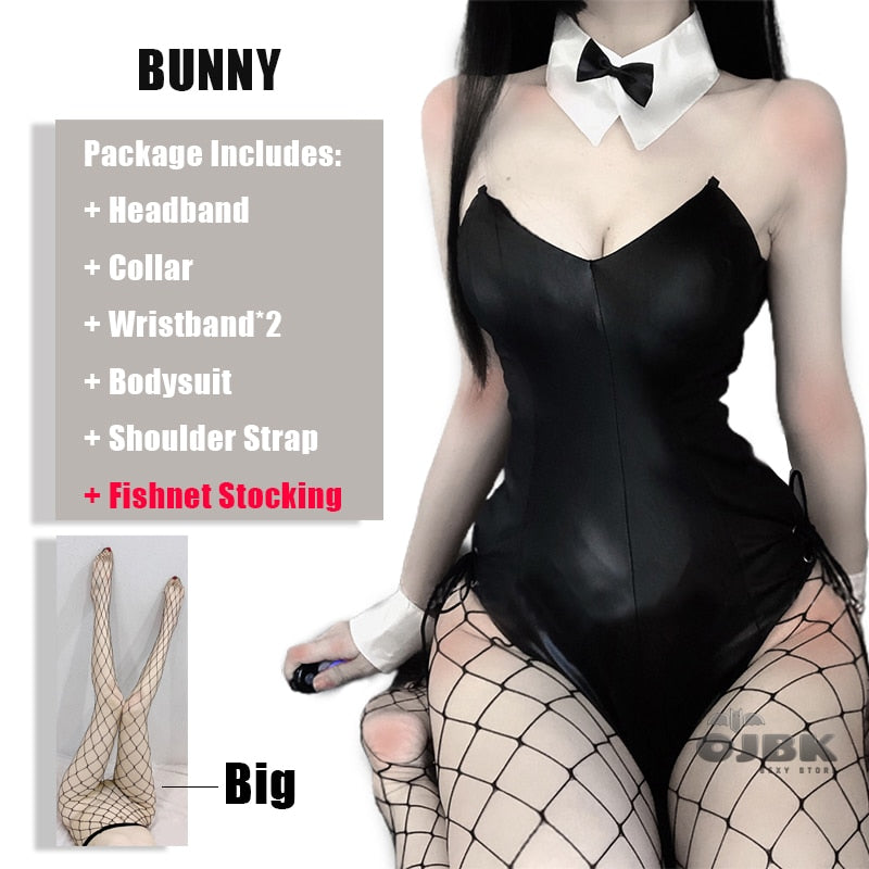 Faux Leather Material Rabbit Woman Set Kawaii Cosplay Bunny Costume