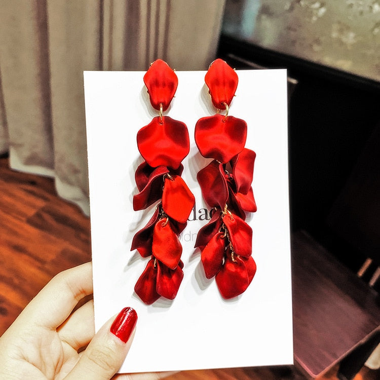 Exaggerated Acrylic Petal Flower Tassel Long Earrings Jewelry