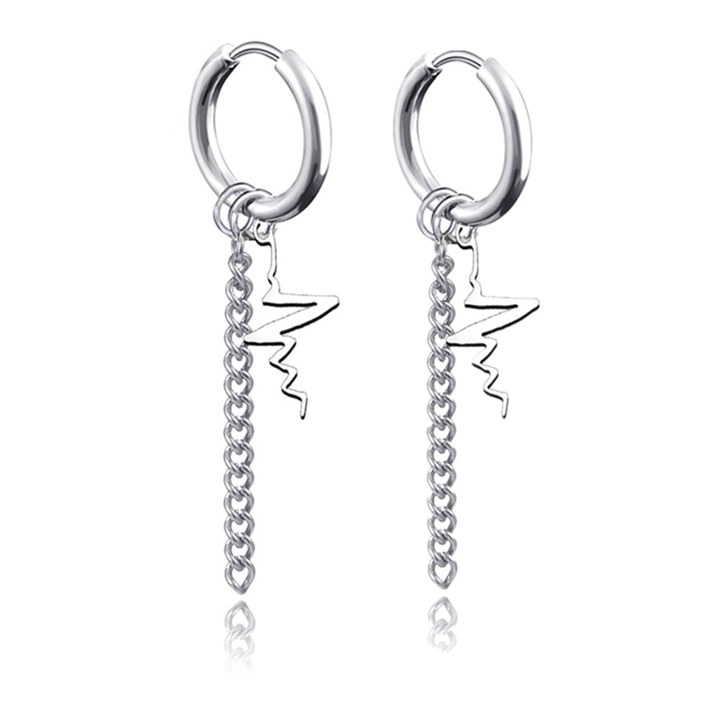 Punk Stainless Steel Chain Hoop Earrings Trendy Goth Pop Pendants Ear Jewelry Accessories