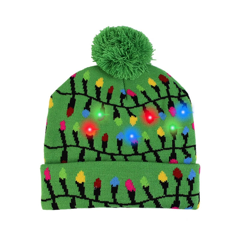 LED Christmas Hat Sweater Knitted Beanie Christmas Light Up Knitted Hat