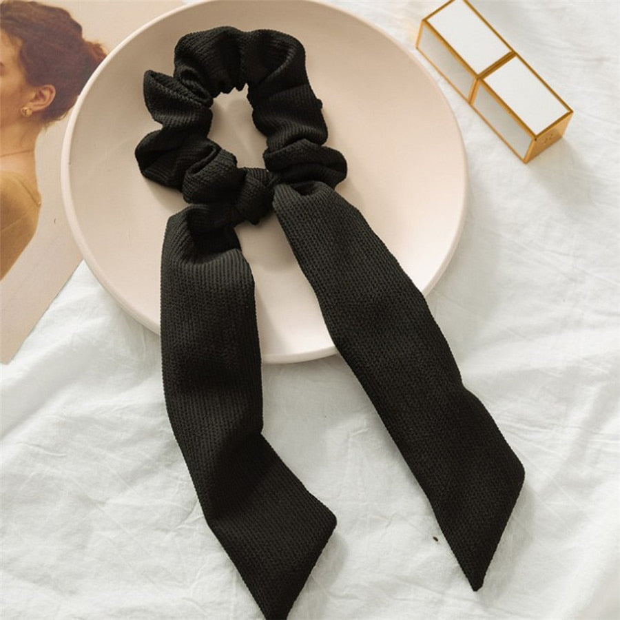 Luxury Satin Silk Bow Streamers Hair Ring Knotted Scrunchie Ponytail Hair Ties