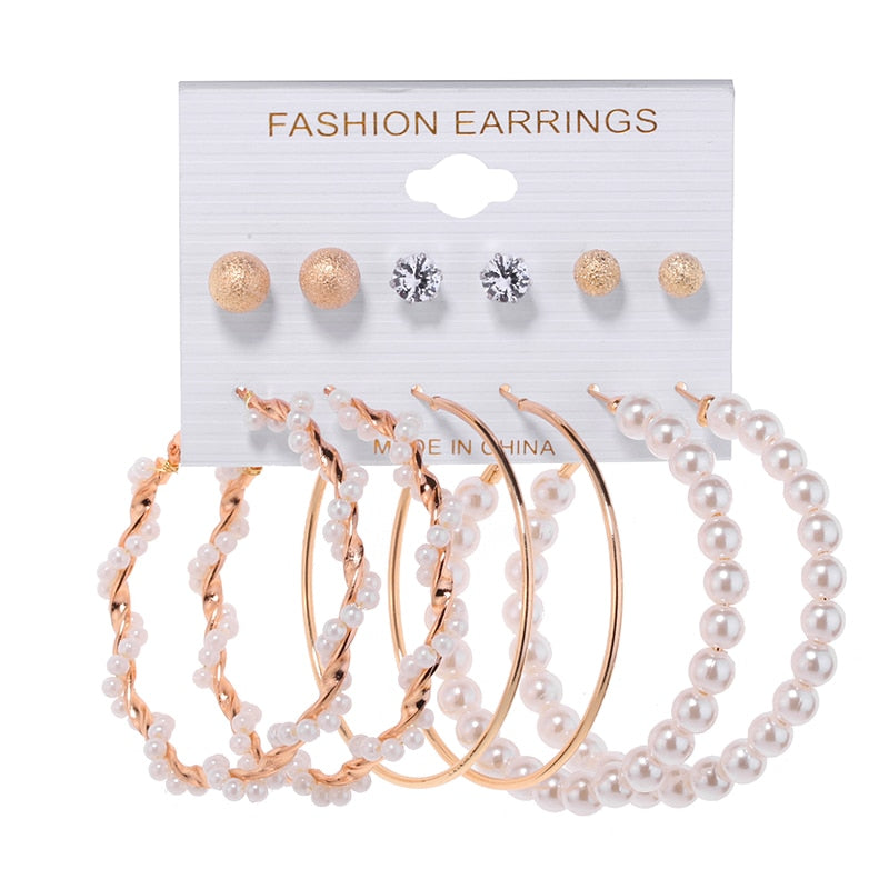 white boho imitation pearl round circle hoop earrings female gold color big earrings jewelry statement earrings