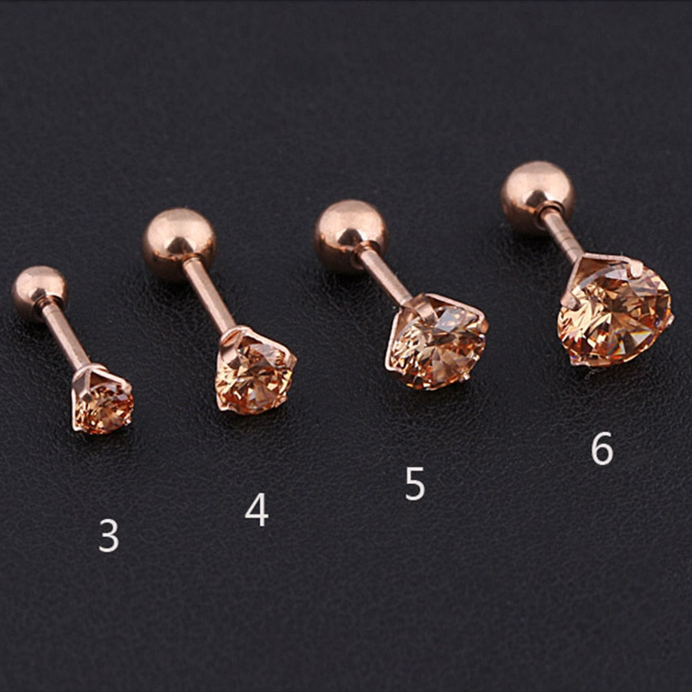 1 pcs Medical Stainless steel Crystal Zircon Ear Studs 4 Prong Tragus Cartilage Piercing Jewelry