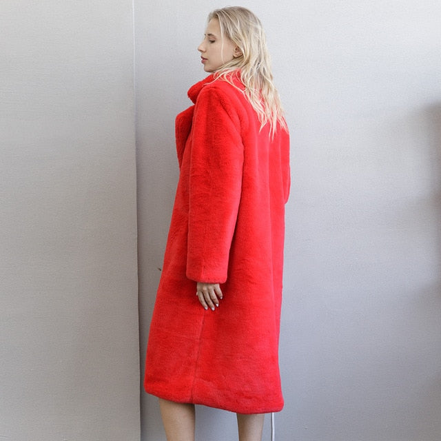 Winter Warm Faux Fur Coat Thick Long Coat Turn Down Collar Women Warm Coat Casaco Feminino