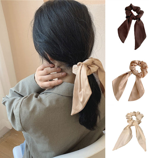 Luxury Satin Silk Bow Streamers Hair Ring Knotted Scrunchie Ponytail Hair Ties