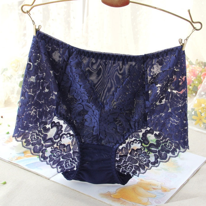 Sexy Mesh Panties High-waist Seamless Lace Briefs Transparent Silk Cotton Health Knickers Lingerie