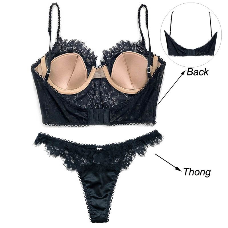 Ultra Thin Lace Underwear Sets Bralette Push Up Brassiere Sexy Eyelash Bra French Lingerie