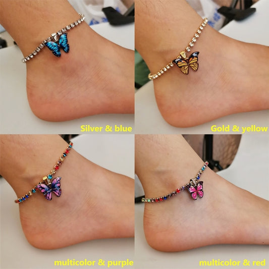 Butterfly Charms Crystal Anklet Rhinestone Foot Chain Accessories