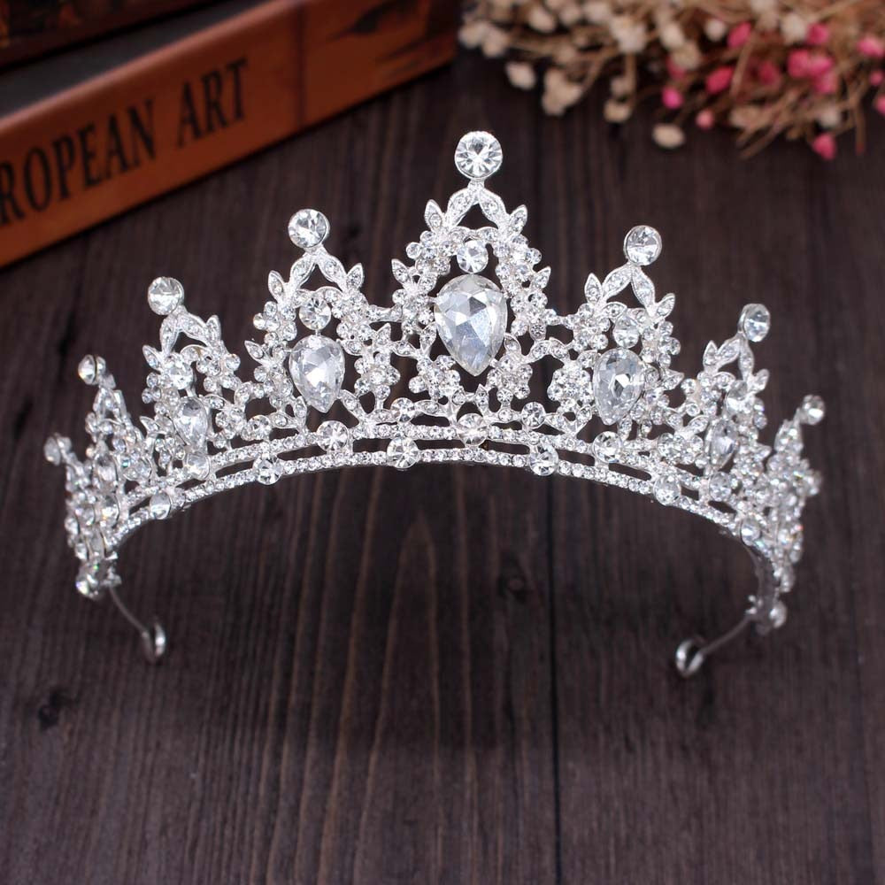 Baroque Luxury Crystal AB Bridal Crown Tiara Light Gold Color Diadem Tiaras Bride Wedding Hair Accessories