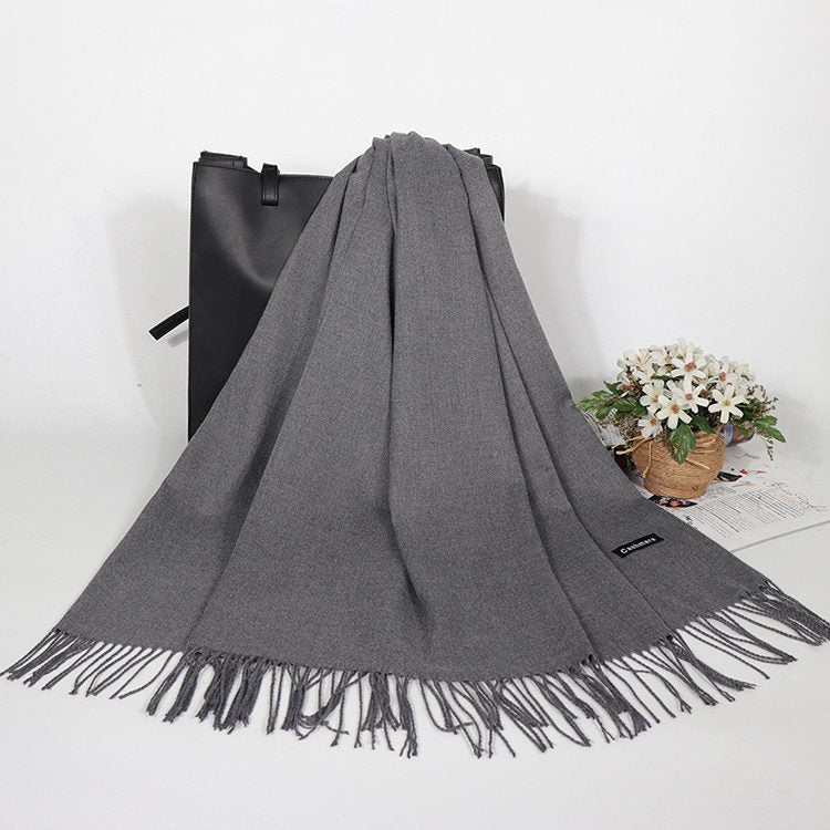 Winter Cashmere Scarf Luxury Scarves Lady Tassel Solid Shawl Wraps Foulard Tippet Pashmina