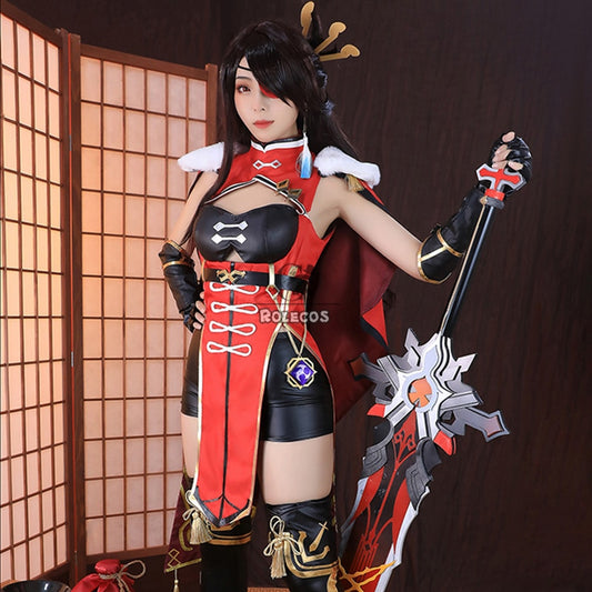 Genshin Impact Beidou Cosplay Costume Black Red Costume Cloak Full Set