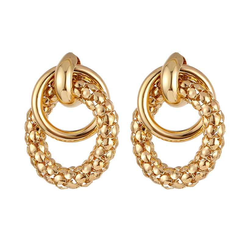 Vintage Earrings Geometric Statement Gold Metal Drop Trendy Earings