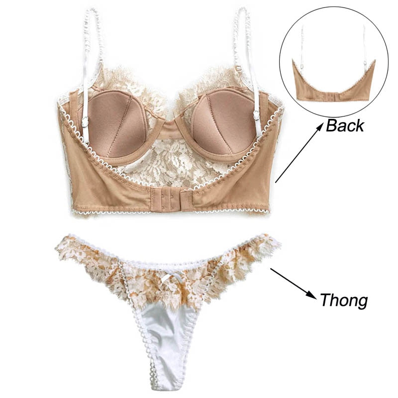 Ultra Thin Lace Underwear Sets Bralette Push Up Brassiere Sexy Eyelash Bra French Lingerie