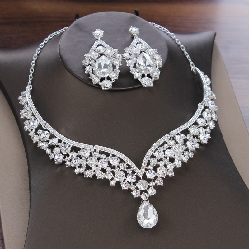 Gorgeous Crystal AB Bridal Jewelry Sets Tiaras Earrings Necklaces Set Crown Jewelry Set