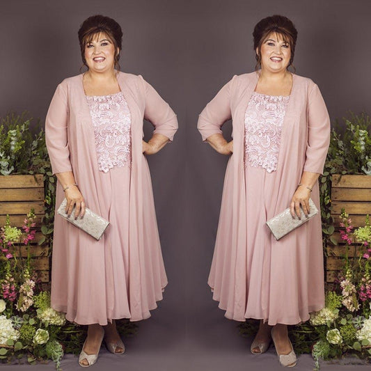 Plus Size Mother Of the Bride Dresses With Jacket Light Pink Chiffon