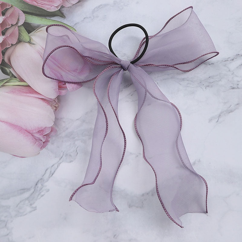 Luxury Satin Silk Bow Streamers Hair Ring Knotted Scrunchie Ponytail Hair Ties