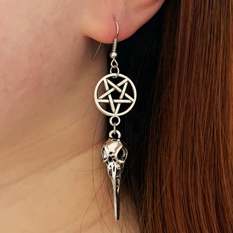 Inverted Crucifix earrings with black glass crystal teardrops. Classic gothic dangling ornamental satanic earrings