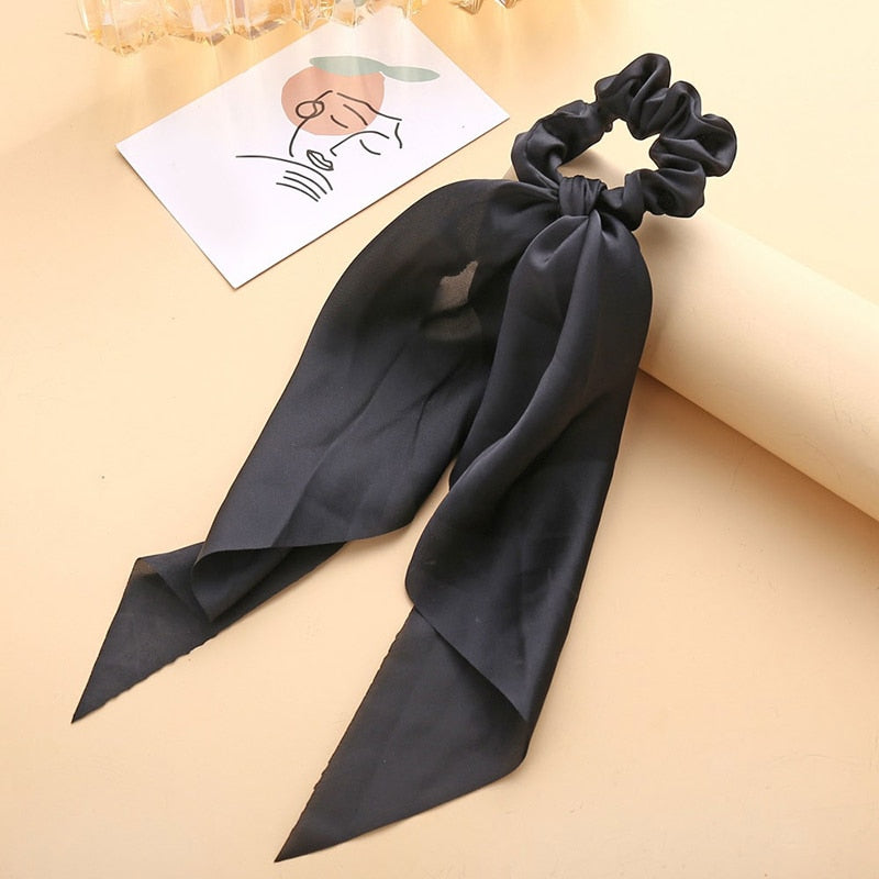 Luxury Satin Silk Bow Streamers Hair Ring Knotted Scrunchie Ponytail Hair Ties