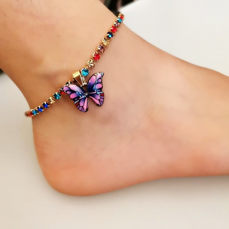 Butterfly Charms Crystal Anklet Rhinestone Foot Chain Accessories