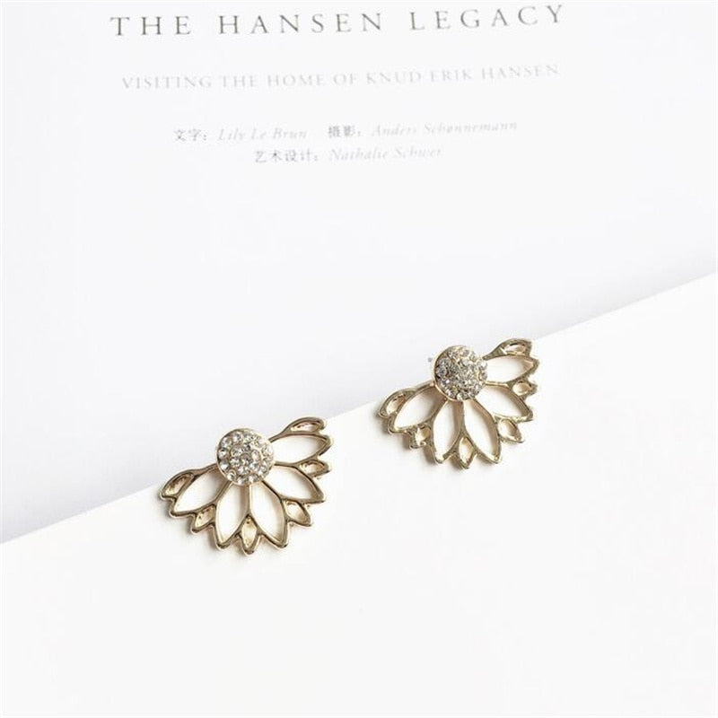 Crystal Flower Drop Earrings Gold colour Rhinestones Earrings