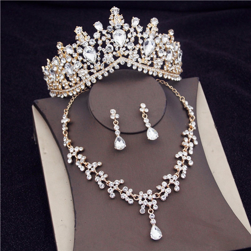 Gorgeous Crystal Bridal Jewelry Sets Tiaras Earrings Necklaces Set Wedding Set