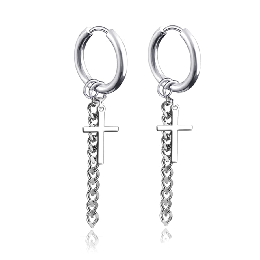 Punk Stainless Steel Chain Hoop Earrings Trendy Goth Pop Pendants Ear Jewelry Accessories