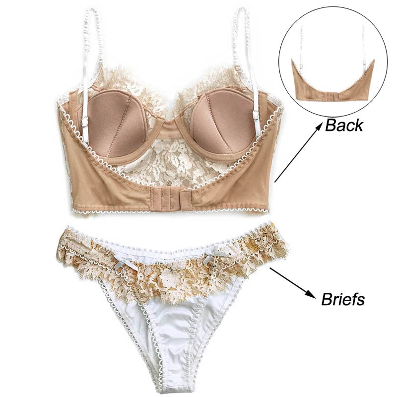 Ultra Thin Lace Underwear Sets Bralette Push Up Brassiere Sexy Eyelash Bra French Lingerie